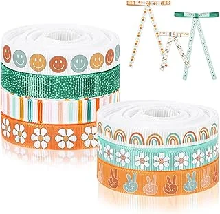 7 Rolls Retro Groovy Ribbon 35 Yards 0.4 Inch Colorful Boho Rainbow Flower