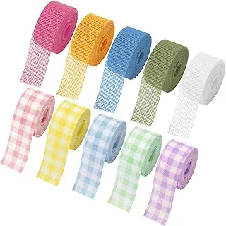 10 Rolls 50 Yard Plaid Burlap Ribbon Rolls 1 Inch Spring Gift Wrapping Ribbon