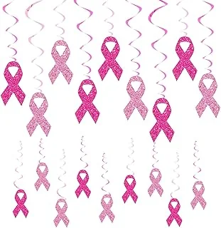 Breast Cancer Awareness Hanging Swirls Glitter Pink Ribbon Ceiling Spiral