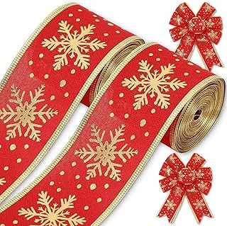 Christmas Wired Edge Ribbons 20 Yard Red Gold Snowflake Wrapping Ribbon Winter