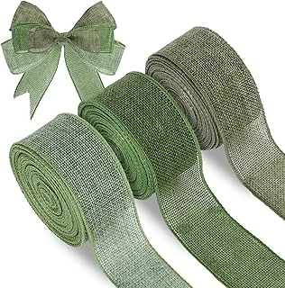 3 Rolls Sage Green Burlap Wired Ribbon 1.5 Inch 30 Yard Gradient Spring Moss