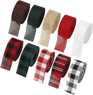 10 Rolls 50 Yard Christmas Plaid Burlap Ribbon Rolls 1 Inch Gift Wrapping