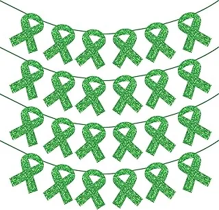 Green Mental Health Awareness Banner Ribbon Glitter Paper Banner Ribbon Cutouts