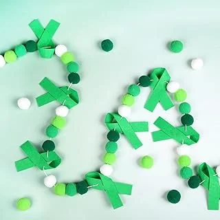 8.2 Ft Mental Health Awareness Felt Banner Green Ribbon Pom Pom Ball Pre-Strung