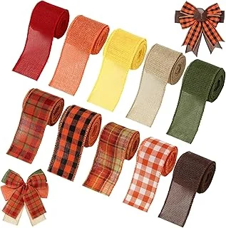 10 Rolls 50 Yard Fall Plaid Burlap Ribbon 2 Inch Decorative Wrapping Ribbon