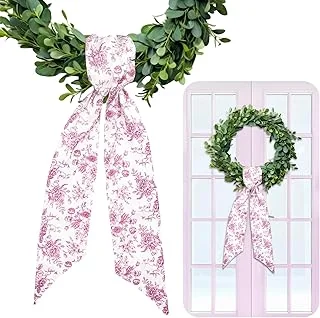 2Pcs Pink Flower Wreath Sash for Front Door Chinoiserie Floral Garland Ribbon