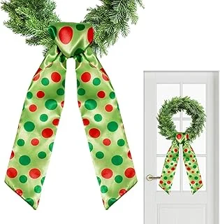 Christmas Wreath Sash for Front Door Red Green Polka Dot Wreath Satin Sash