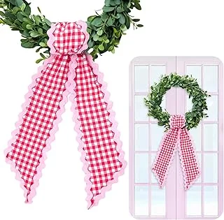 2Pcs Wreath Sash for Front Door White Red Plaid Garland Ribbon for Holiday