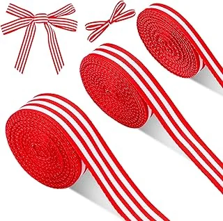 3 Rolls Christmas Grosgrain Ribbons 30 Yards Peppermint Stripe Fabric Craft