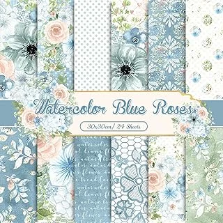 24Pcs Blue Floral Pattern Paper
