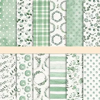 24Pcs Green Eucalyptus Leaves Pattern Paper