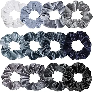 Whaline 12Pcs Blue Gray Theme Hair Scrunchies Velvet Elastics Scrunchy Bobbles