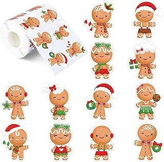 1000Pcs Christmas Stickers Roll Gingerbread Man Decals 12