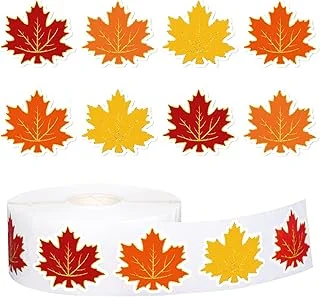 1000 Pcs Fall Thanksgiving Leaves Stickers Roll Gold Rim