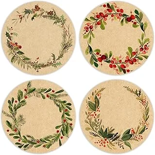 500 Pcs Christmas Kraft Label Stickers Roll Holly Berry