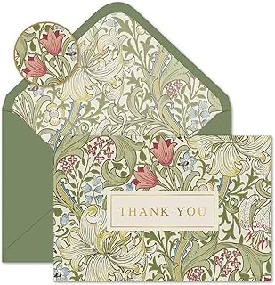 24 Pack Plants Floral Gold Foil Thank You Cards Bulk Green