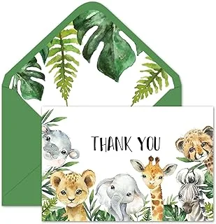 50 Pack Safari Jungle Thank You Cards with Envelopes