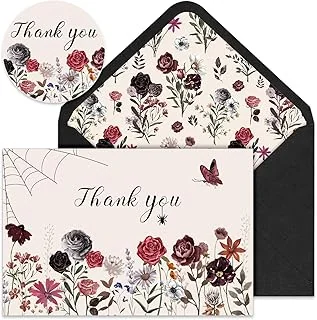 36 Packs Halloween Floral Thank You Cards Watercolor Flower
