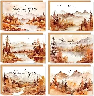48 Pack Fall Thank You Card Watercolor Forest Mountain