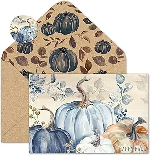 50 Pack Fall Thank You Cards Bulk Boxed Vintage Blue