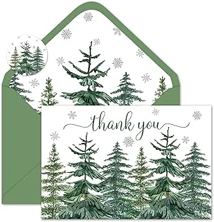 24 Packs Christmas Thank You Cards Watercolor Pine Tree