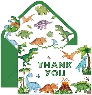 24 Pack Dinosaur Thank You Card Watercolor Green Jurassic