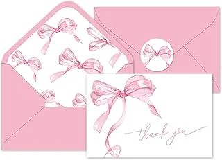 24Pcs Pink Bow Thank You Cards with Envelopes and Stickers