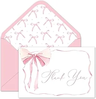 24 Pack Pink Bow Thank You Cards Coquette Bow Greeting