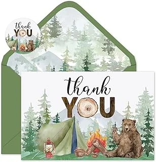 24 Pack Camping Thank You Cards Bulk Tree Bear Tent