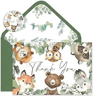 24 Pack Woodland Thank You Cards Bulk Forest Animal Note