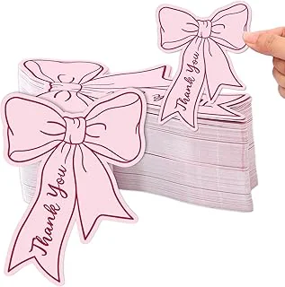 100Pcs Pink Bow Mini Thank You Cards Bowknot Small Business