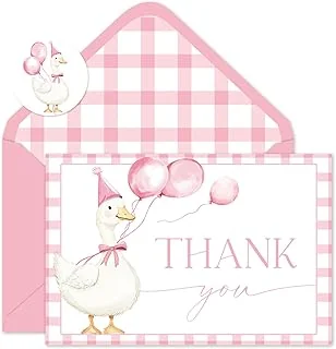 24 Pack Silly Goose Thank You Card Pink Bow Goose Plaid