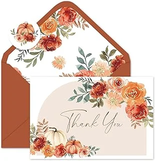 24Pcs Fall Floral Thank You Cards Watercolor Flower Pumpkin