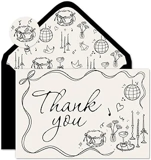 24 Pack Wedding Thank You Cards Vintage Black Bow Cake