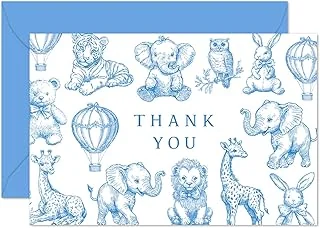 24 Pack Baby Shower Thank You Card Cute Blue White Animal