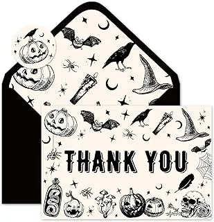 24Pcs Halloween Thank You Cards Spooky Pumpkin Skull Bat