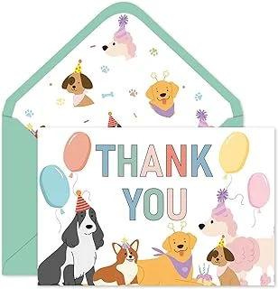 24Pcs Dog Birthday Thank You Cards Cute Puppy Balloons
