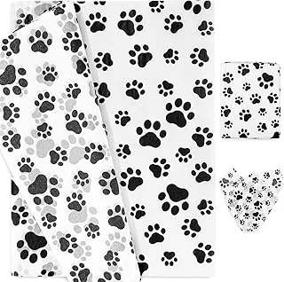 100 Sheet Pet Paw Print Tissue Paper White Black Wrapping