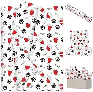 60 Pcs Christmas Tissue Paper Santa Hat Dog Paw Bone
