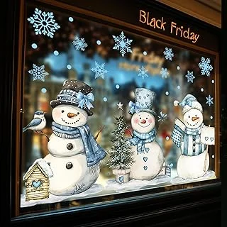 13.8 * 35.4'' Extra Large Christmas Window Clings 3 Sheets Blue Snowman Snowf...