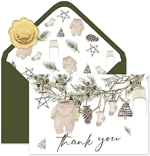 50 Pack Christmas Baby Shower Thank You Cards Bulk Boxed Winter Blank Note Cards