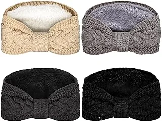 4 Pack Twisted Knit Headbands Winter Knotted Head Wraps Fuzzy Lined Headband ...