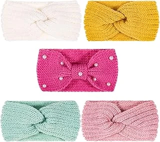 5 Pieces Knit Headbands Winter Ear Warmers, 4 Elastic Turban Head Wraps and 1...