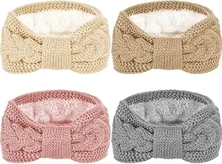4 Pack Twisted Knit Headbands Winter Knotted Head Wraps Fuzzy Lined Headband ...