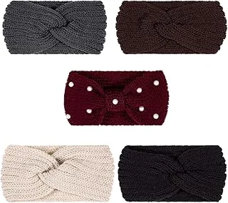 5 Pieces Winter Knit Headbands Chunky Knit Headbands,4 Elastic Turban Head Wr...