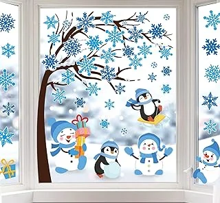 6 Sheet Large Winter Window Clings Christmas Snowflake Tree Snowman Penguin R...