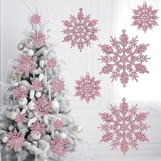 36Pcs Winter Snowflake Ornaments Pink Snowflake Hanging Decor Pink Christmas ...