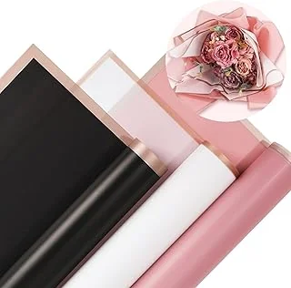 30 Sheet Floral Wrapping Paper Folded Flat Pink Black White