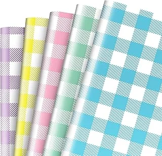15 Sheet Pastel Wrapping Paper 5 Colors Buffalo Plaid