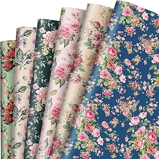 12 Sheet Floral Wrapping Paper Vintage Flower Gift Wrap
